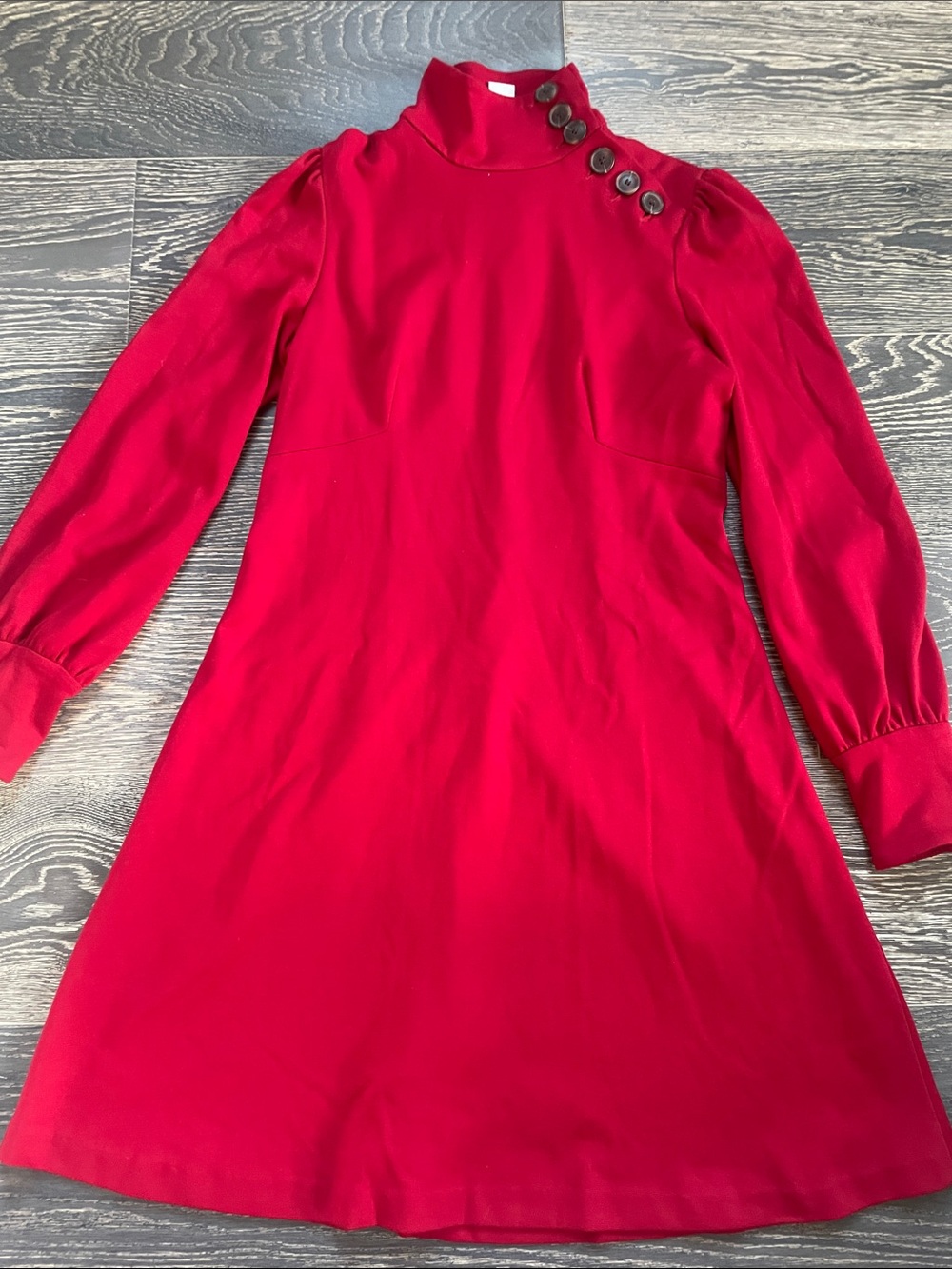Donna Morgan Red Long-Sleeve Mock Neck A-Line Dress with Shoulder Buttons